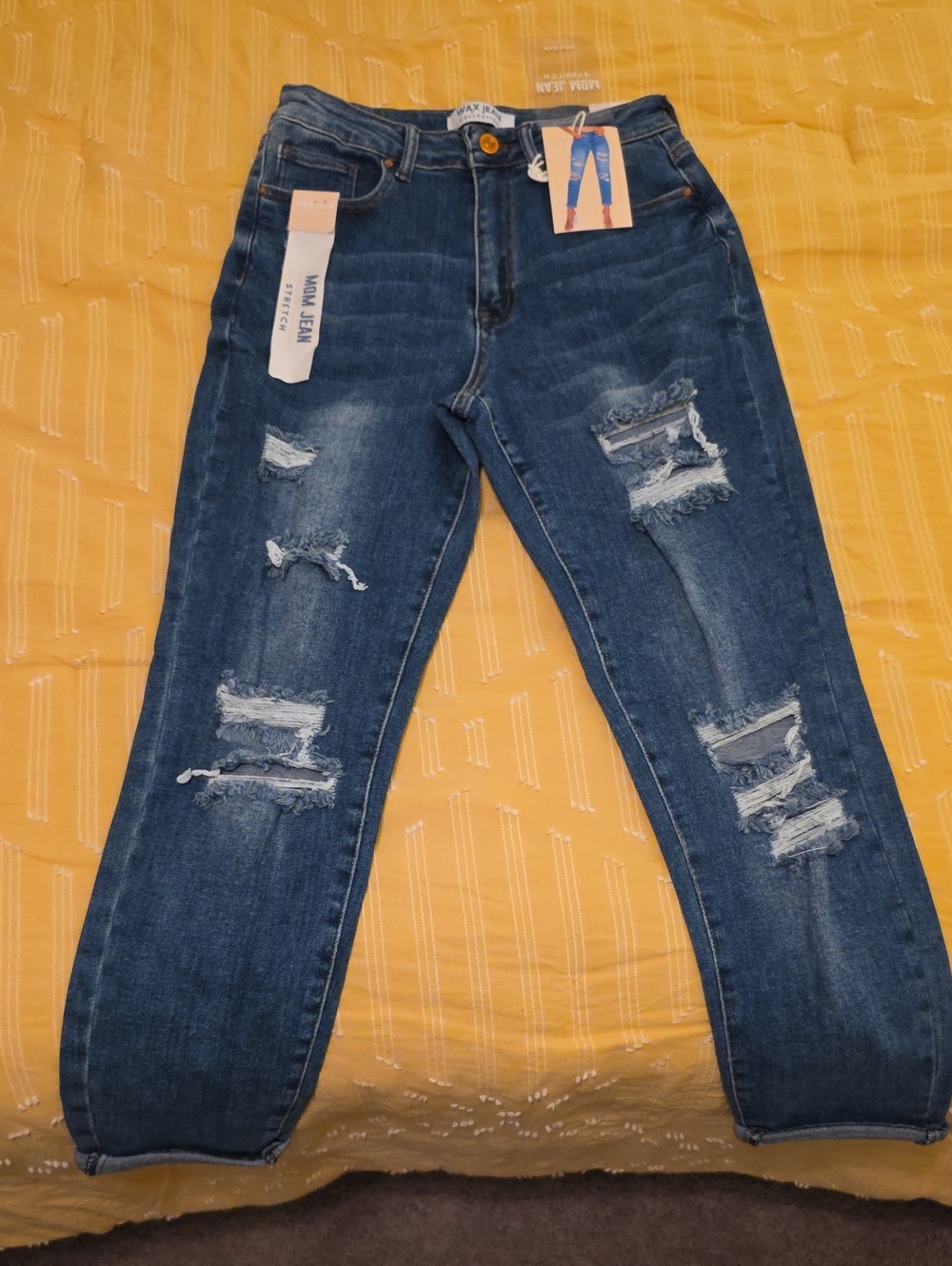 Wax Jean Distressed Dark Blue Boyfriend Jeans